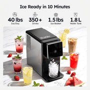 Simzlife Countertop Nugget Ice Maker, 40 lbs/24h Chewable Pellet Ice, 1.8L Removable Tank, Auto Self-Cleaning, LED Control Panel, Black, IM048-NBS