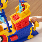 Hasbro Spidey and His Amazing Friends Water-Webs Webs Ahoy Bubble Pirate Ship Playset with 3-Inch Action Figures, Extending Hull, Wave-Simulating Wheels, Bubble Maker, 17 to 21 in