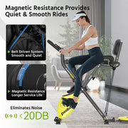 Pooboo 4in1 Folding Exercise Bike Indoor Cycling Bike Stationary Magnetic x Bike Gym Workout 300lb, Yellow & Black
