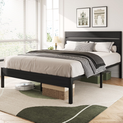 Lifezone WLF217QGY Queen Bed Frame with Rustic Vintage Wood Headboard and Footboard,Metal Support,Grey
