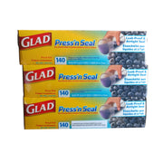 Glad Press'n Seal Food Wrap, 140 Sq Ft per Roll, Pack of 3, BPA-Free, Leakproof, Microwave Safe