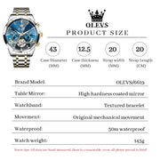 OLEVS 6619 Men's Luxury Dress Automatic Mechanical Watch, Blue Dial with Diamond Accents, Skeleton Tourbillon, Stainless Steel Band