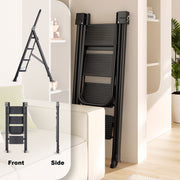 RICHYOUNG 3-Step Folding Ladder with Foldable Extended Handrail, Wide Anti-Slip Pedals, Carbon Steel, Black