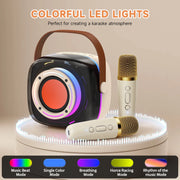 JYX D39-T Karaoke Machine with 2 Wireless Microphones, Portable Karaoke Speaker with Colorful LED Lights, Beige