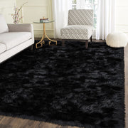 Latepis Shag Rug 5x7, Ultra Soft Faux Sheepskin Fur, Washable Fluffy Black Area Rug for Living Room and Bedroom