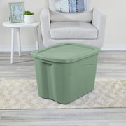 Sterilite 1638LABB2 Large Storage Bin, 18 Gallon Durable Plastic Storage Tote with Snap-On Lid , Green Sage, 8 Pack
