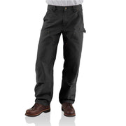 Carhartt Men's Double Front Washed Duck Work Dungaree Pant, Black, Loose Straight Fit, Multiple Tool Pockets, B136