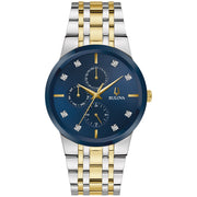 Bulova Men's Two-Tone Stainless Steel Multi-Function Diamond Accent Blue Dial Bracelet Watch, 40mm, 98D180