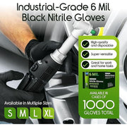 Inspire Disposable Nitrile Gloves, Heavy Duty 6 Mil Thickness, Black, Size Large, Case of 1000