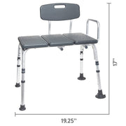 Equate Durable Transfer Bench with Back Rest, Shower Bench, Black