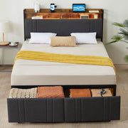 Z-hom B021H99G LED Twin Size Bed Frame with Storage Headboard & 2 Drawers