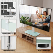 FITUEYES Swivel Universal Table Top TV Stand, Adjustable Height 34-43 in, Fits 43-80 in TVs up to 110 lb, White Glass Base