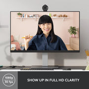 Logitech Brio 1080p Auto Light Correction Privacy Shutter USB-C Webcam, Graphite