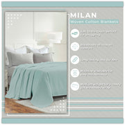 Home City Inc. Superior Milan Cotton Textured Striped Woven Blanket, Dobby Jacquard Weave, Aqua, California King 108x100 in