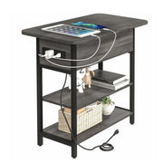 Yoobure YB-X-CZFGBZ-DG02 End Table with Charging Station, Flip-Top Drawer, Dark Grey