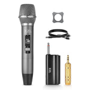 XZL Wireless UHF Dual Handheld Metal Microphone System, Rechargeable, 120 ft Range, Cardioid Pattern, Gray