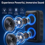 Volivo Portable Bluetooth Party Speaker, Dual 3-Inch 10W Speakers, RGB Lights, Wireless, Black