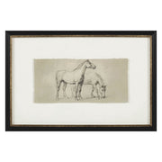My Texas House Pair Horses Pencil Drawing Wall Art, Two-Tone Antique Black and Champagne Gold Frame, 24x16 in