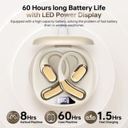 Breezio Open Ear Wireless Earbuds, Bluetooth 5.4, Hi-Fi Stereo, Over-Ear Earphones with Earhooks, 60H Playtime, LED Display, IPX7 Waterproof, Beige