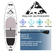 Roc Outdoors Polar Series, 10ft Inflatable Stand Up Paddle Board, Charcoal With Kayak Seat