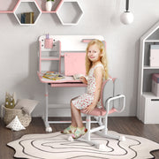 Qaba Kids Desk and Chair Set, Height Adjustable Kids School Study Desk and Chair Set with Tilt Desktop