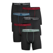 Reebok Mens Featherweight Performance Boxer Briefs, Slim Fit, Black, 6-Pack