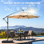 TASKBAY 10ft Cantilever Hanging Outdoor Patio Umbrella with 360-Degree Rotation, 32 Solar LED Lights, Beige, Includes Base HY21LBR-Beige