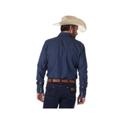 Wrangler Men's Cowboy Cut Denim Long Sleeve Snap Work Shirt, Classic Fit, Indigo Blue, MS70119