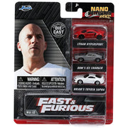 Jada Toys Fast & Furious Nano Hollywood Rides 3-Pack Die-Cast Cars, Toyota Supra, Lykan Hypersport, Ice Charger, Red, 1.65 in, JAD32482