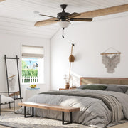 HKC 10455 Mainstays 44 in Black Indoor Ceiling Fan with Light, 5 Reversible Blades, Three-Speed Pull Chain