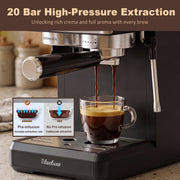 Bluebow Semi-Automatic Espresso Machine with Built-in Burr Grinder, 20 Bar Pump, Milk Frother, Electric Touchscreen, Black, CM5520