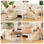 Aodisman 5-Step Dog Stairs for Small Dogs and Cats, Non-Slip Indoor Pet Steps, Beige