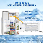 Vikua Refrigerator Ice Maker Assembly, Compatible with Whirlpool Kenmore Amana, White, Direct Replacement for W11546935