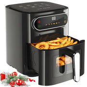 Patbrela 6QT Air Fryer, 1400W, Stainless Steel, Black, LED Smart Color Screen, 6 Presets, Dishwasher-Safe Basket, AF301