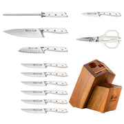 Cangshan Alps Series Kitchen Knife Set, German Steel Forged Blades, 12-Piece with Acacia Wood Block, White, 1026665