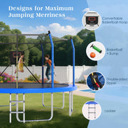 Euroco 14ft Round Trampoline with LED Lights, Basketball Hoop, Enclosure Net, Ladder, Galvanized Steel Frame, 1500 lbs Capacity