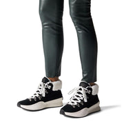 Sorel Out N About III Conquest Women's Waterproof Boot, Black Sea Salt, Lace-Up, Suede with Faux Fur Trim, Rubber Sole, Wedge Heel, Size 7.5, 1977201