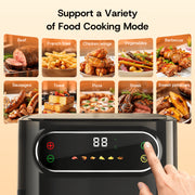 Patbrela 6QT Air Fryer, 1400W, Stainless Steel, Black, LED Smart Color Screen, 6 Presets, Dishwasher-Safe Basket, AF301