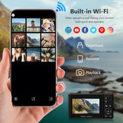 WAWOKV 4K Digital Camera, 64MP Vlogging Camera with 3-Inch 180 Flip Screen, 18X Digital Zoom, Built-In Flash, WiFi Connectivity, Black