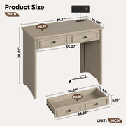 Bestier Computer Desk with Built-In Power Outlets and Storage Drawer, 39 in, Light Oak Finish