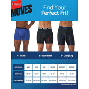 Hanes Moves Mens Anti-Chafe Long Leg Boxer Briefs, X-Temp Technology, Moisture-Wicking, 8-Inch Inseam, Black, 3-Pack, XL MAZLL3