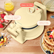 Made By Gather Beautiful Rotating Belgian Waffle Maker, 900W, EverGood Ceramic Nonstick, Adjustable Browning, Buttercream, Compact Foldable Design, 29426