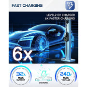 EVDANCE Portable Level 2 EV Charger, 32 Amp, 7.68 kW, 240V, 25 ft Cable, Adjustable Current and Delay Charging, Black, EV-ACS3205U