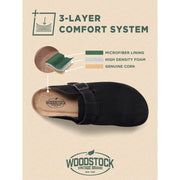 Woodstock Beacon Men's Comfort Clog Sandal, Genuine Leather, Black, Medium Width, Flat Heel