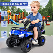Bruce & Shark Police Car Ride On Electric ATV Four Wheeler for Kids, Blue, Battery Powered 6V, Ages 1-5, T021-009-Blue