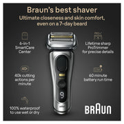 Braun 91530214 Series 9 PRO+ Electric Shaver, 6in1 SmartCare Center & Travel Case, 9567cc Silver