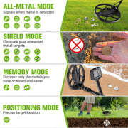 OneAmg Professional Metal Detector, High-Precision Multi-Metal Detection, 10-Inch Waterproof Coil, 5 Modes, Advanced DSP Chip, Adjustable Shaft, LCD Display 1117M