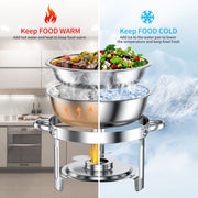 TINANA YH-CDBS-4 Chafing Dish Buffet Set, 4 Pack, 5QT Stainless Steel Round Food Warmers with Glass Lid and Lid Holder, Silver