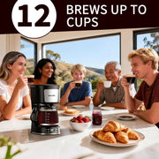 SECPOEDR 12 Cup Programmable Coffee Maker with Easy Pour Non-Drip Carafe and Removable Filter Basket, Black, 6693T