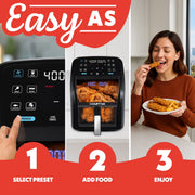 Gourmia Panorama 7-QT Digital Air Fryer with Panoramic View, Holographic Display, & 12 Presets, Black
